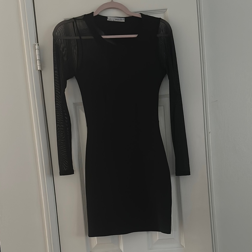 Black Ribbed Long Sleeve Bodycon Dress